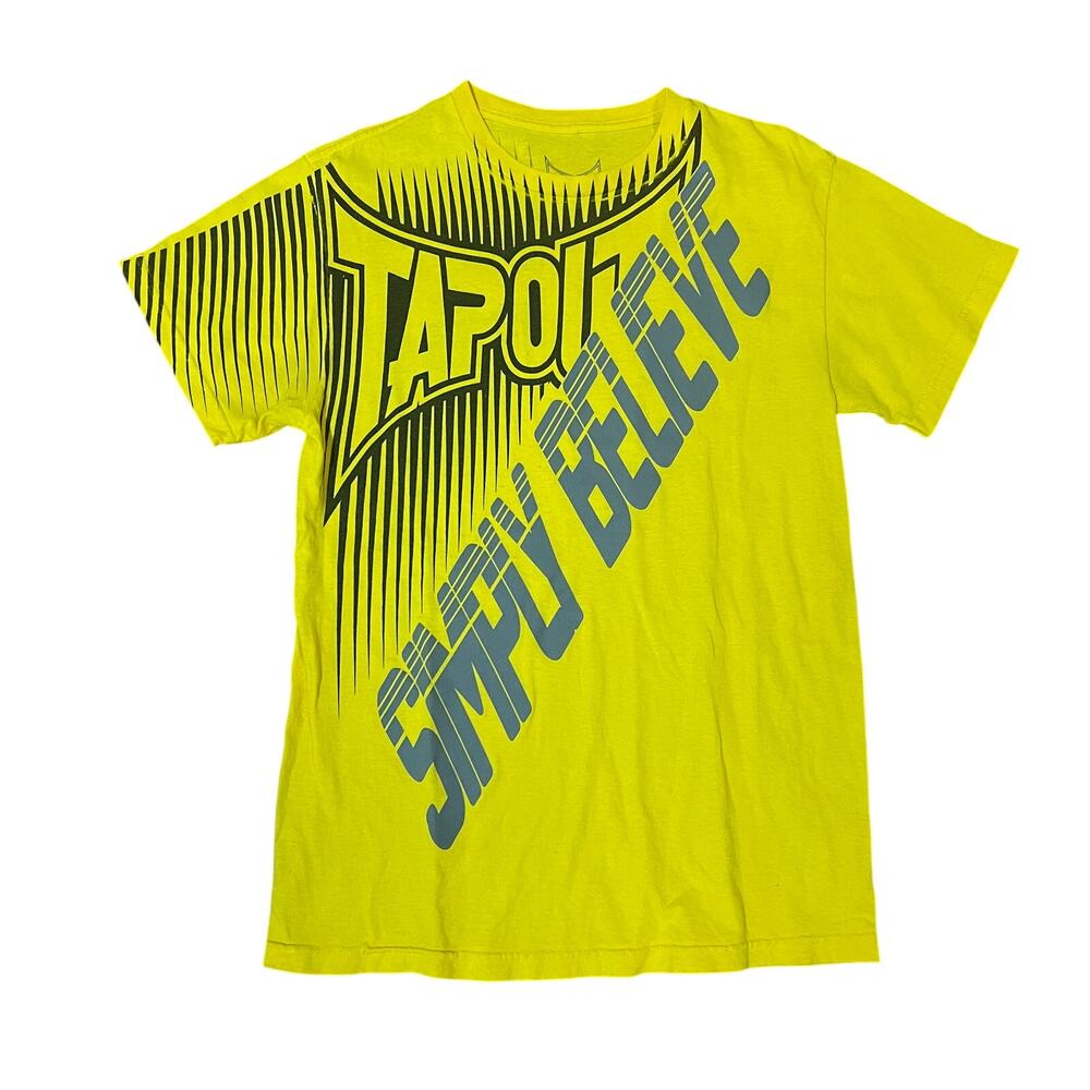 Y2K Tapout T-Shirt Medium Yellow Simply Believe Double Sided Print MMA